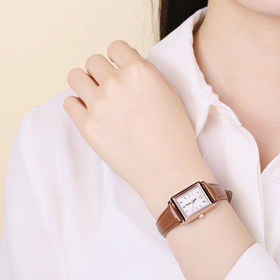 OST - Brown Women's Rectangular Leather Watch