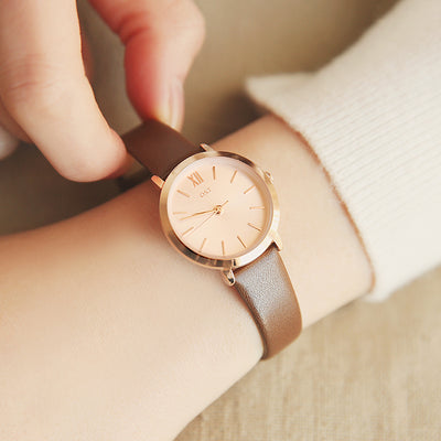 OST - Simple Rose Gold Index Brown Leather Watch