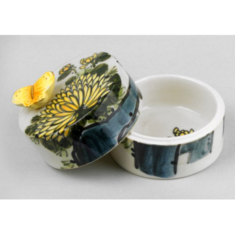 HK Studio - Hand Painted Yellow Chrysanthemum Musical Jewelry Box - HK Studio - Music Box - Harumio