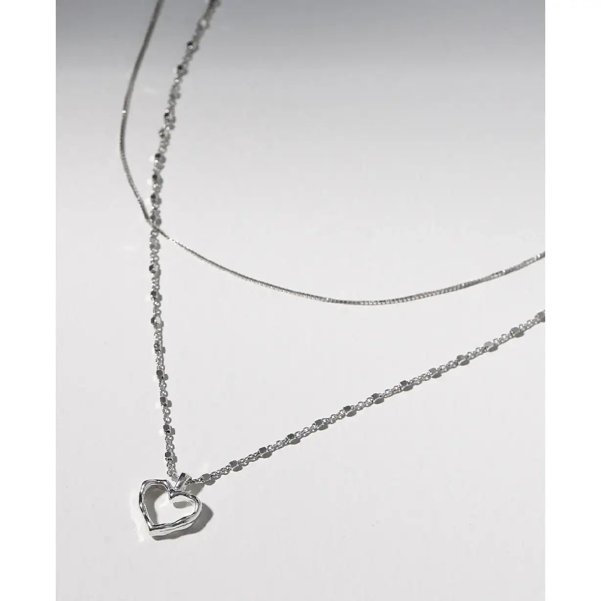 CLUE - Layered Open Heart Integrated Silver Necklace - CLUE - Jewelry - Harumio