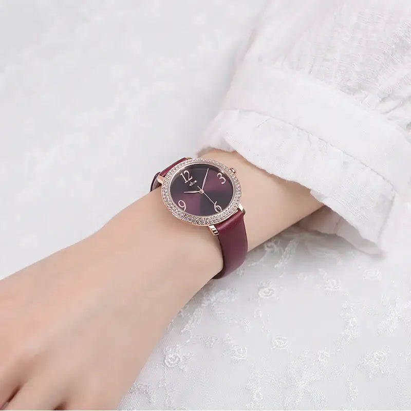 CLUE - Glory Chic Burgundy Leather Watch - CLUE - Watches - Harumio