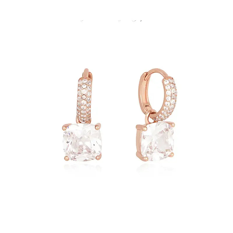 CLUE - Square Crystal One Touch Silver Earrings - CLUE - Jewelry - Harumio