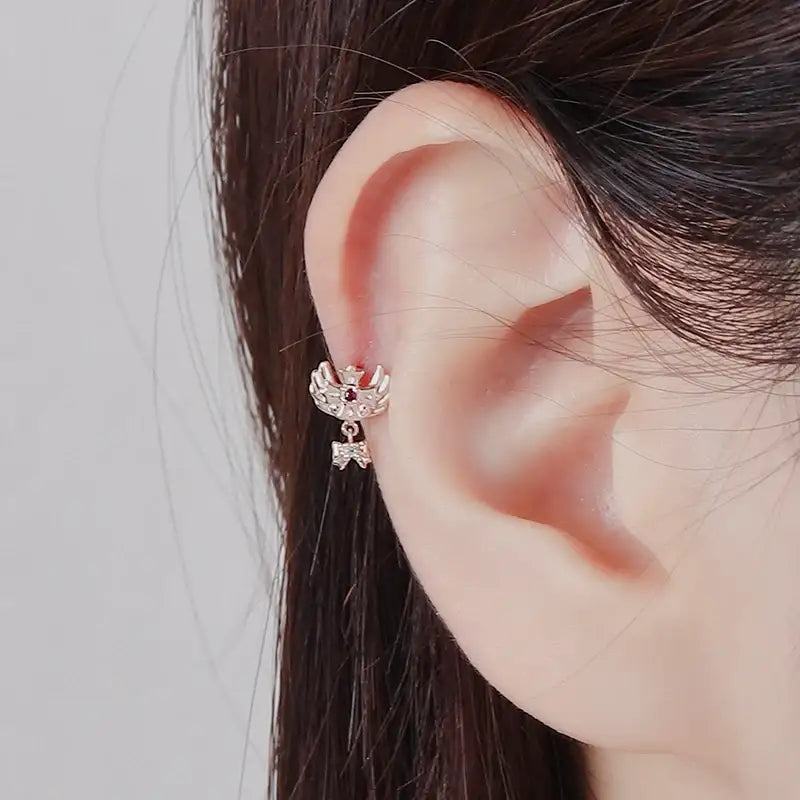 Saint Tail x Clue - Angel Wing Cross With Ribbon 10K Gold Piercing - CLUE - Jewelry - Harumio