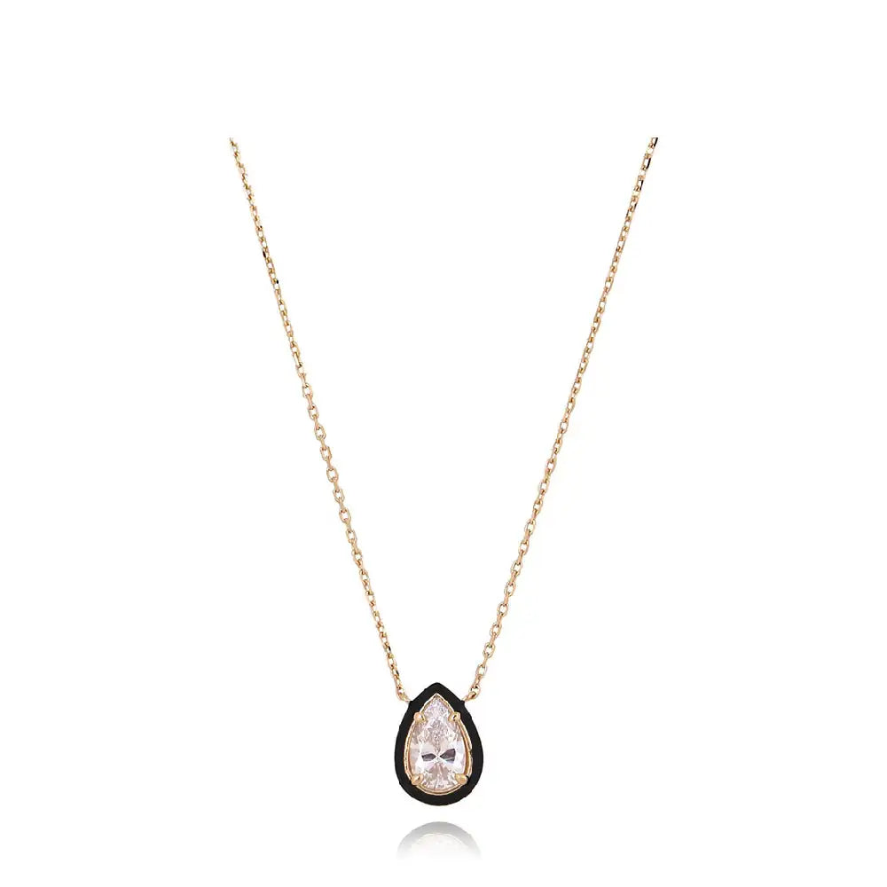CLUE - C Collection Black Outline Color Drop Stone Silver Necklace - CLUE - Jewelry - Harumio