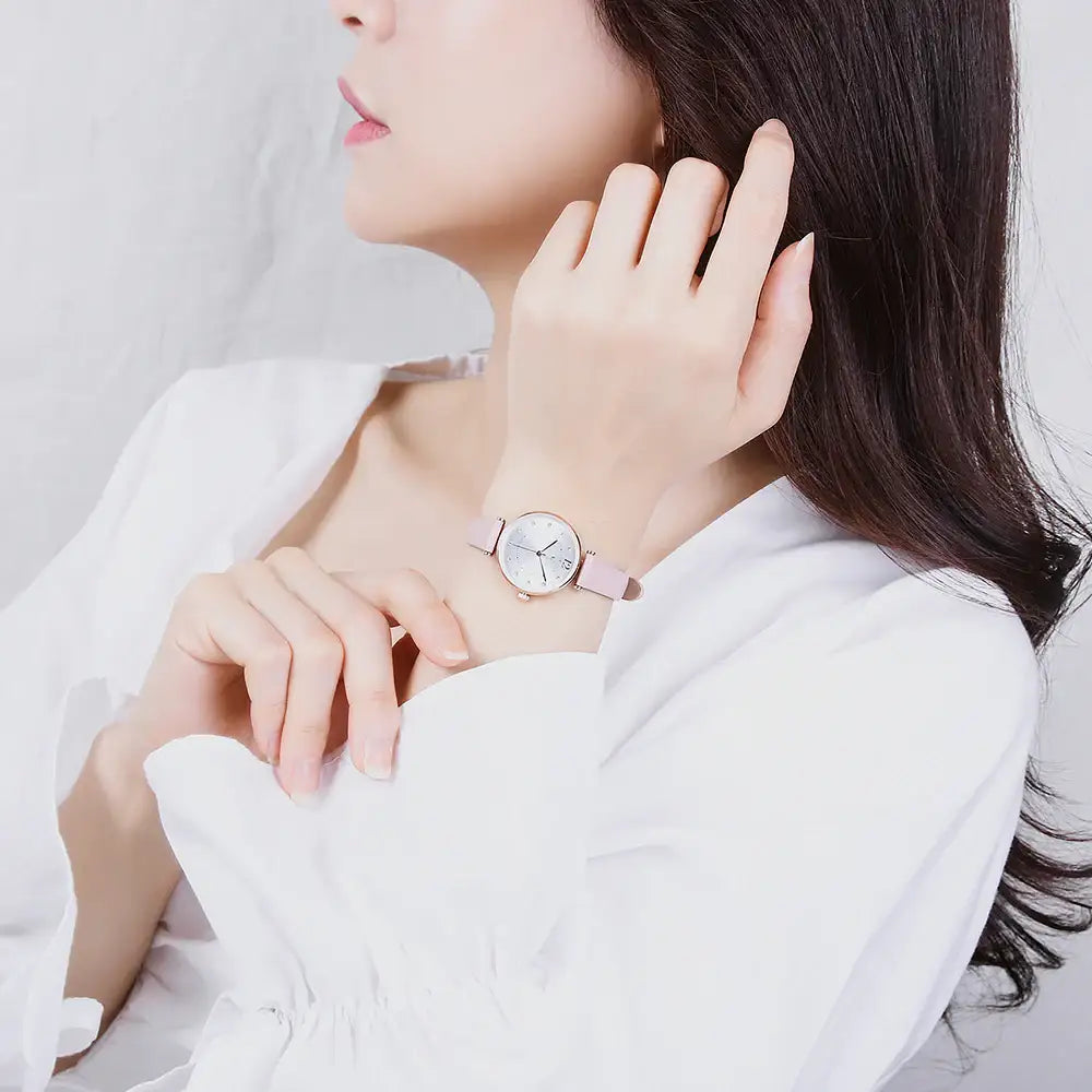 CLUE - Cubic Circle Pink Leather Watch - CLUE - Watches - Harumio