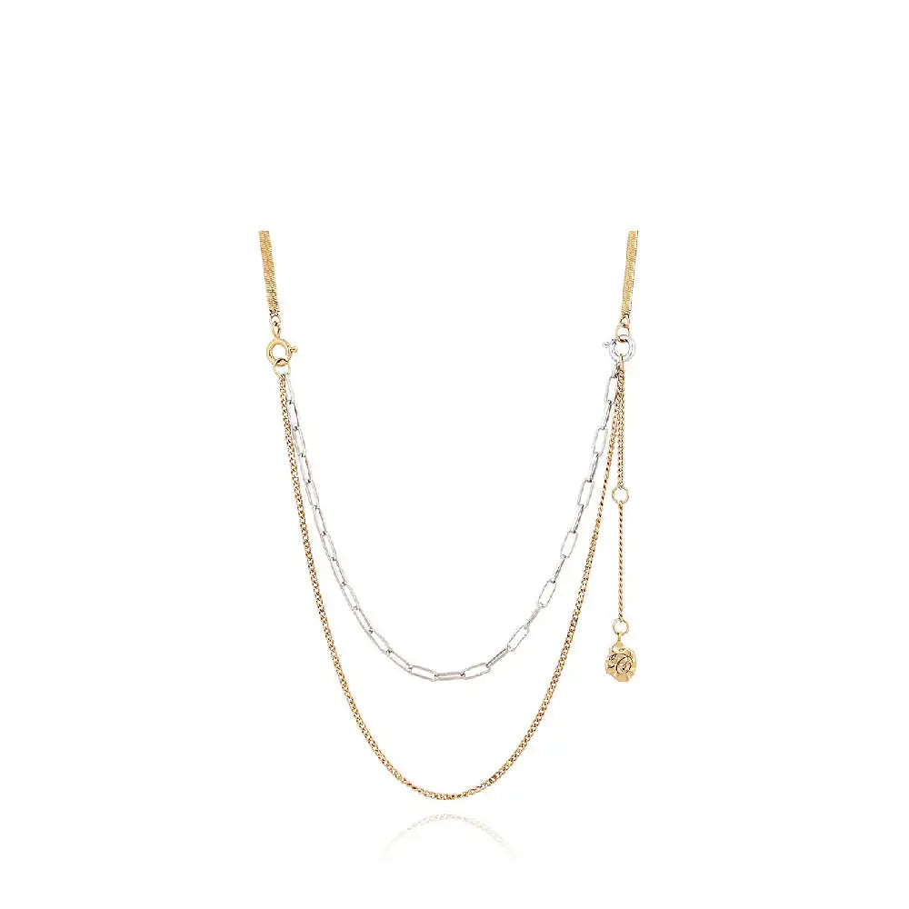 CLUE - C Collection Vintage Pendant Mix Chain Silver Necklace - CLUE - Jewelry - Harumio