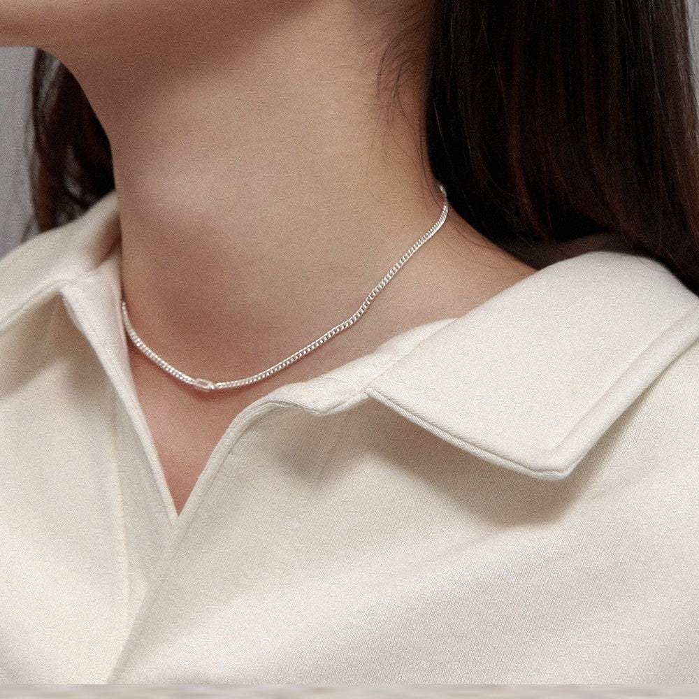 OST - Baguette Stone Layered Silver Necklace - OST - Jewelry - Harumio