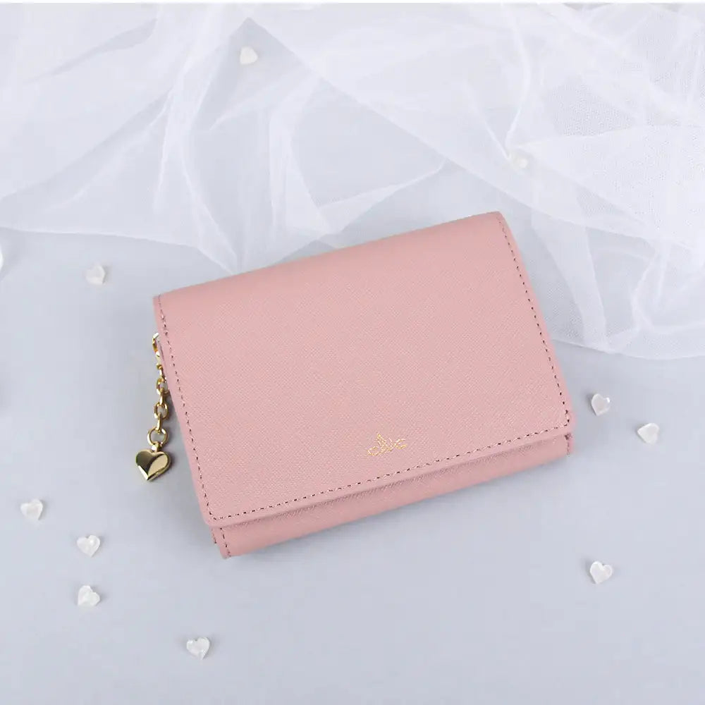 CLUE - Lovely Signature Rose Pink Cowhide Middle Wallet - CLUE - Accessories - Harumio
