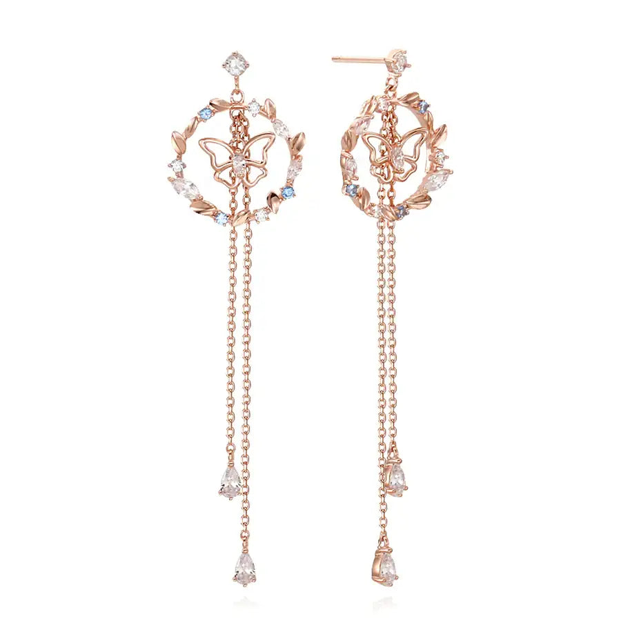 CLUE - Butterfly of Hope Laurel Round Silver Drop Earrings - CLUE - Jewelry - Harumio