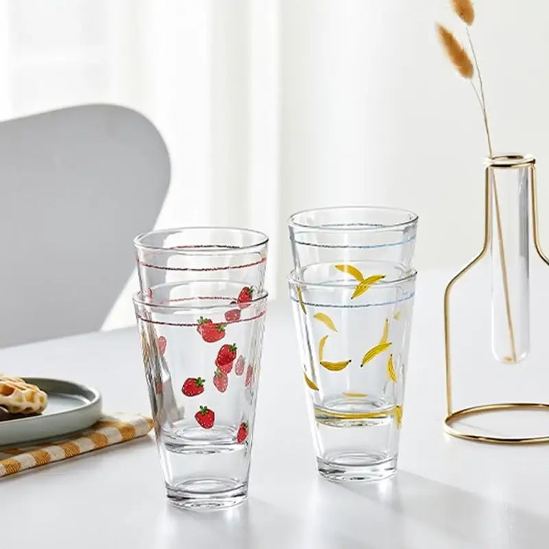 Korean ON - Strawberry Banana Glass Cup 4P Set - Modern House - Cups - Harumio