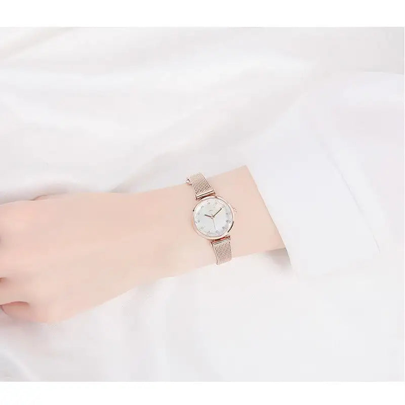 CLUE - Twinkle Mood Mother-of-Pearl Cut Glass Rose Gold Mesh Watch - CLUE - Watches - Harumio