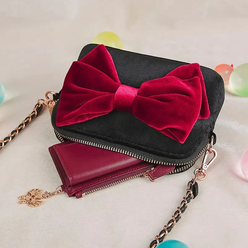 Saint Tail x Clue - Saint Velvet Ribbon Black Pouch - CLUE - Pouch - Harumio
