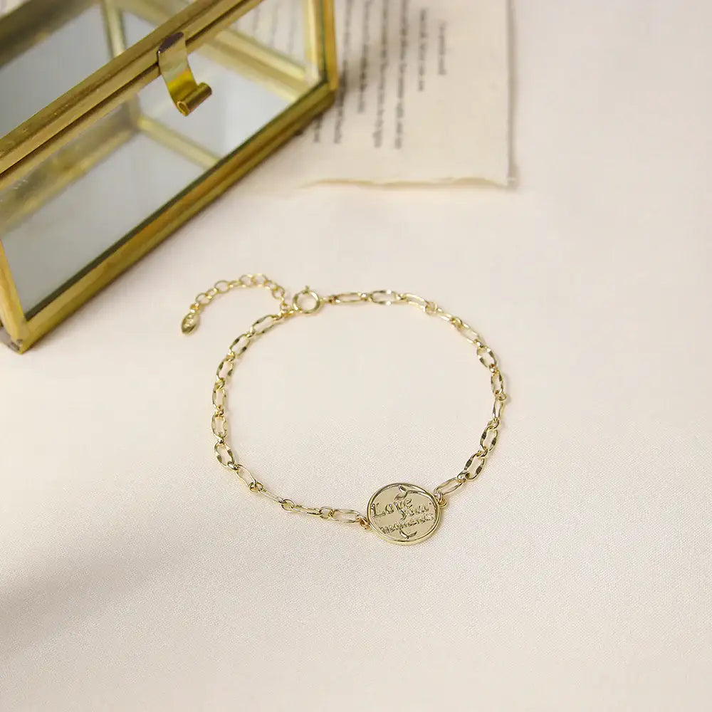 CLUE - 14K Gold Filled Bright Wish Initial Coin Bracelet - CLUE - Jewelry - Harumio