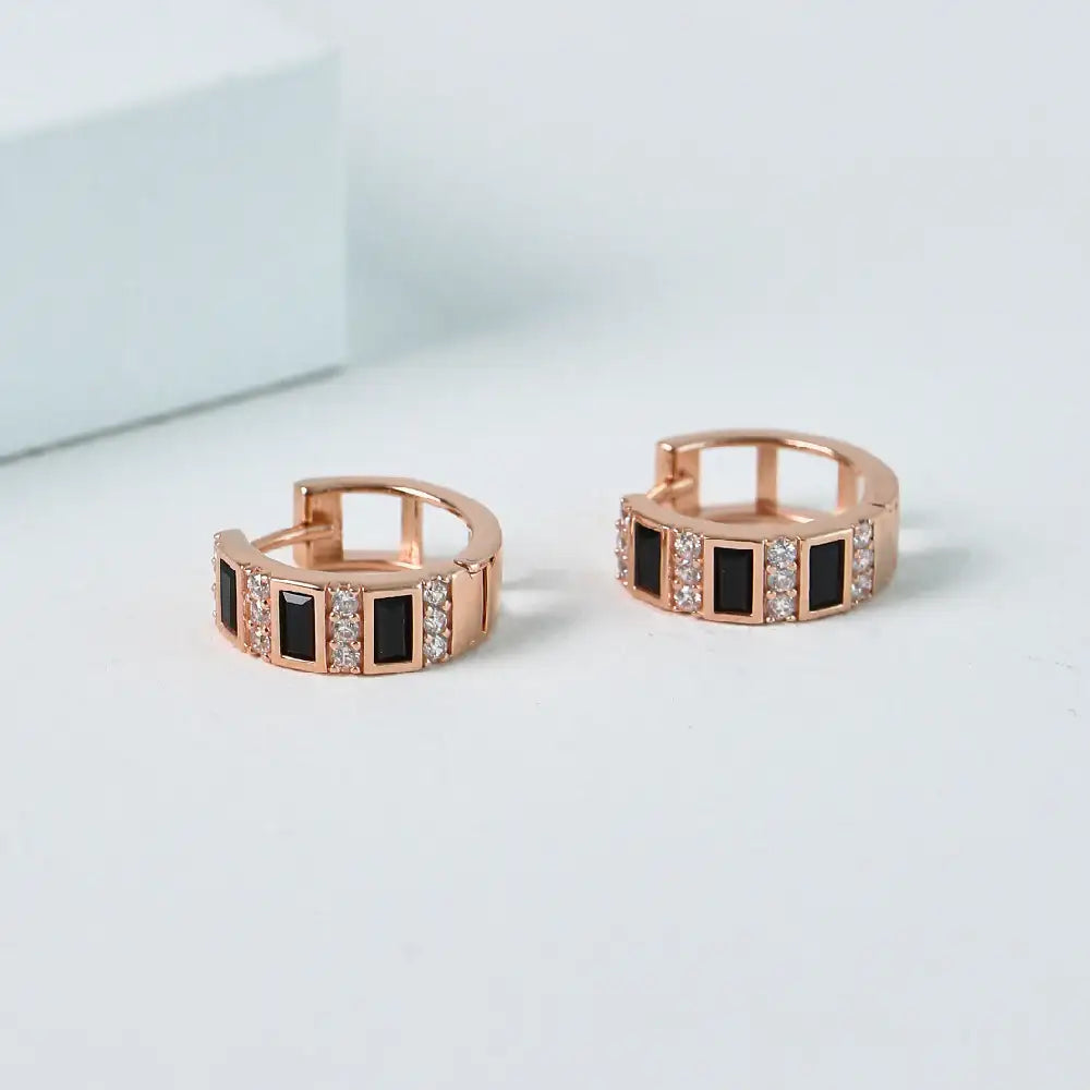CLUE - Black Cross Rose Gold Earrings - CLUE - Jewelry - Harumio