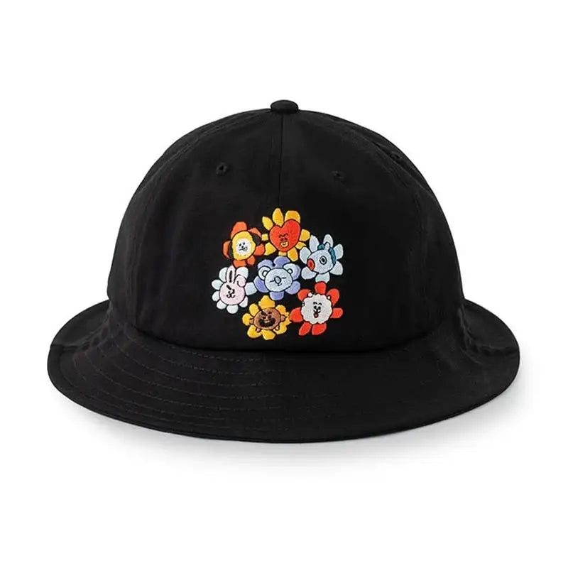 BT21 - Flower Collection - Bucket Hat - Black - BT21 - Hats - Harumio