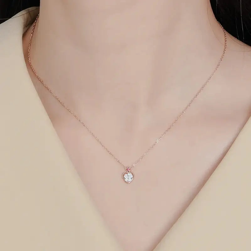 Saint Tail x Clue - Saint Crystal Heart 10K Gold Necklace - CLUE - Jewelry - Harumio