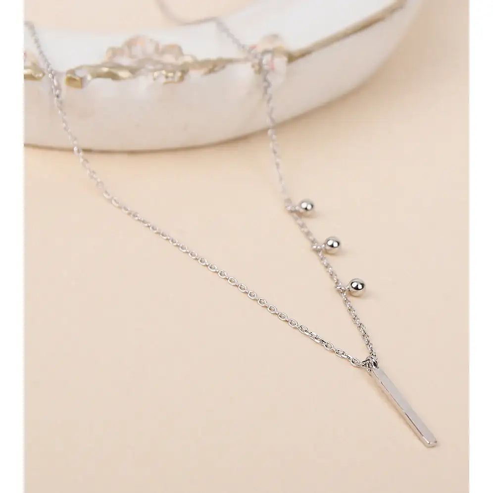 CLUE - Slim Bar Chain Ball Silver Necklace - CLUE - Jewelry - Harumio
