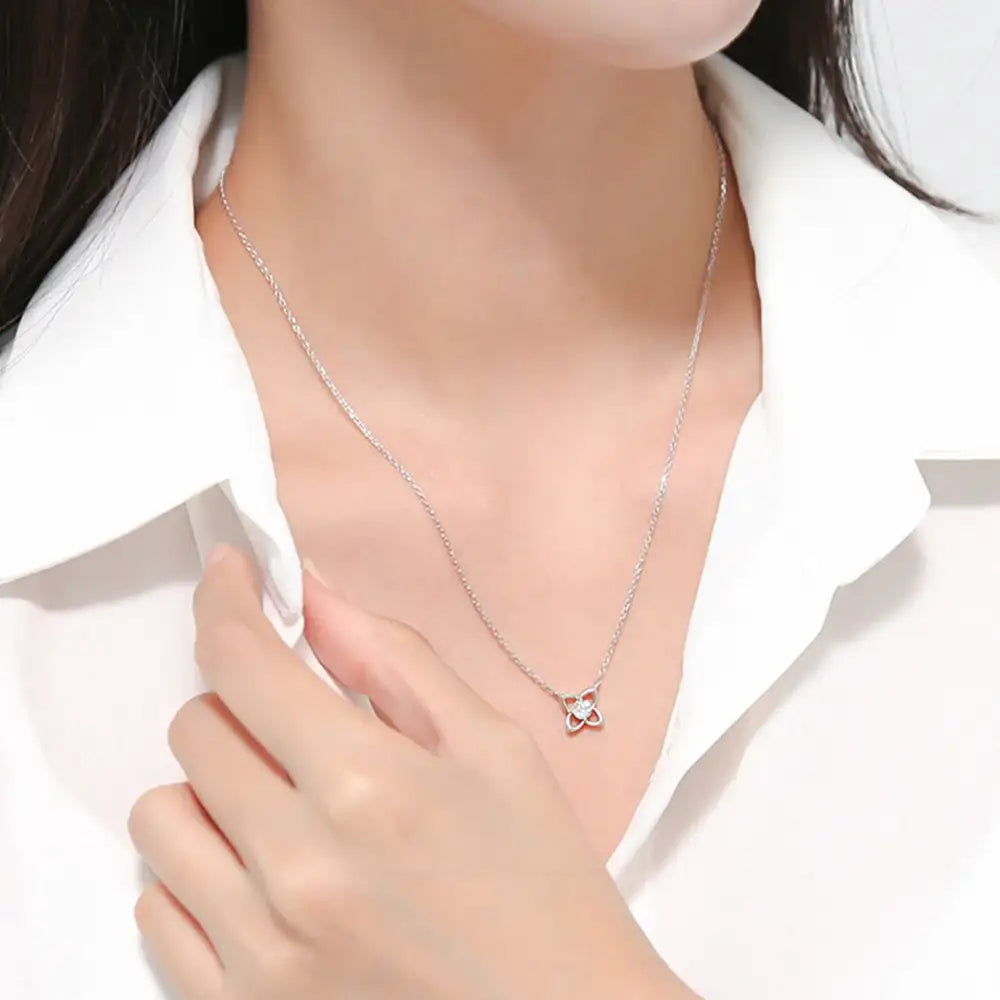 OST - Simulated Diamond 0.3ct Flower Silver Necklace - OST - Jewelry - Harumio