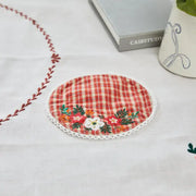 Korean L Red Check - Vintage Flower Embroidery Tea Coaster - Modern House - Coasters - Harumio