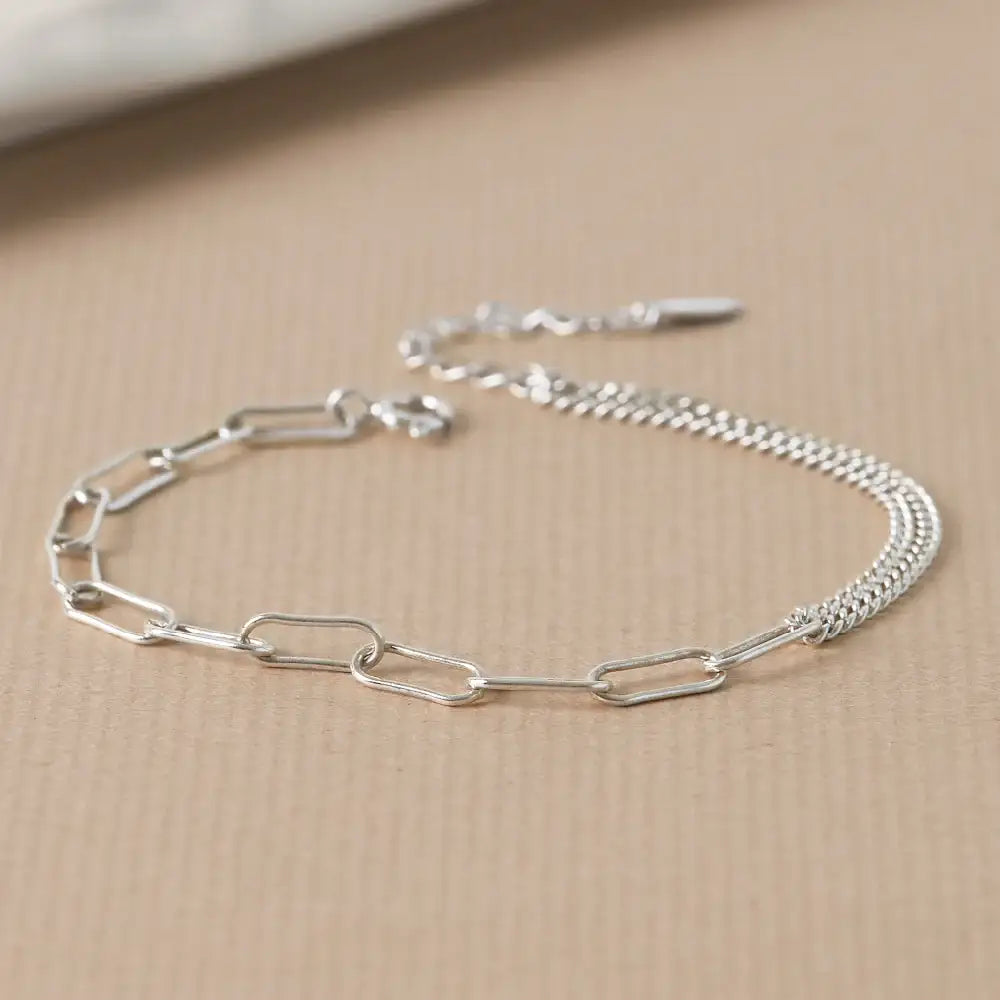 CLUE - Unbalanced Mix Chain Silver Bracelet - CLUE - Jewelry - Harumio