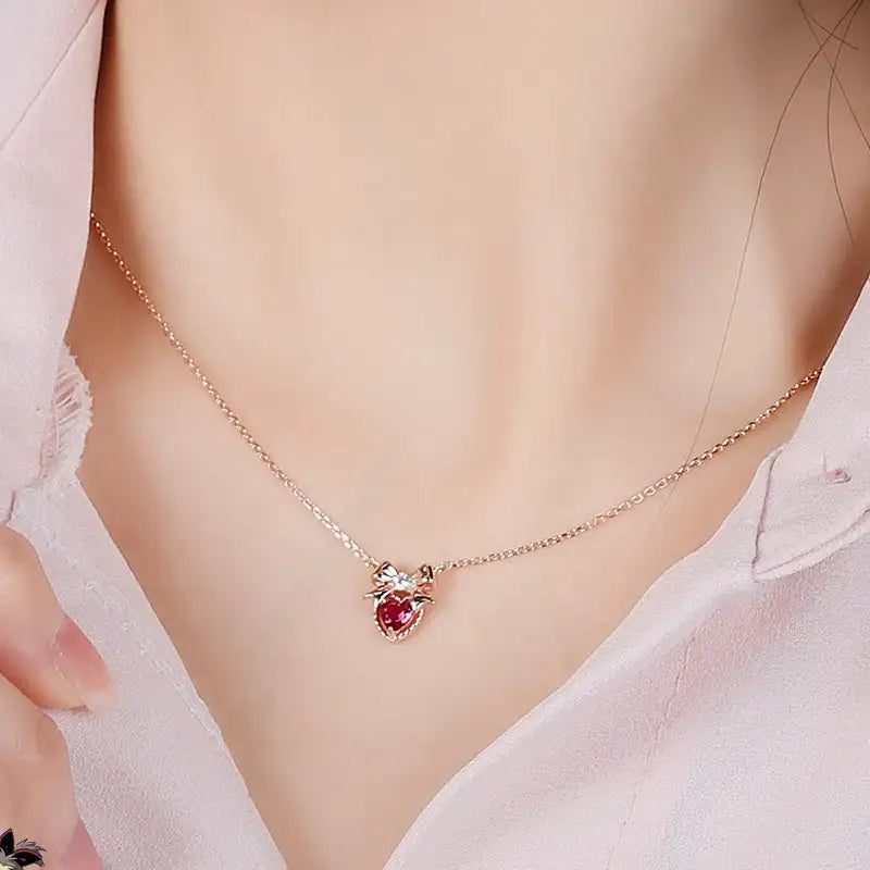 Saint Tail x Clue - Ribbon Heart Silver Necklace - CLUE - Jewelry - Harumio