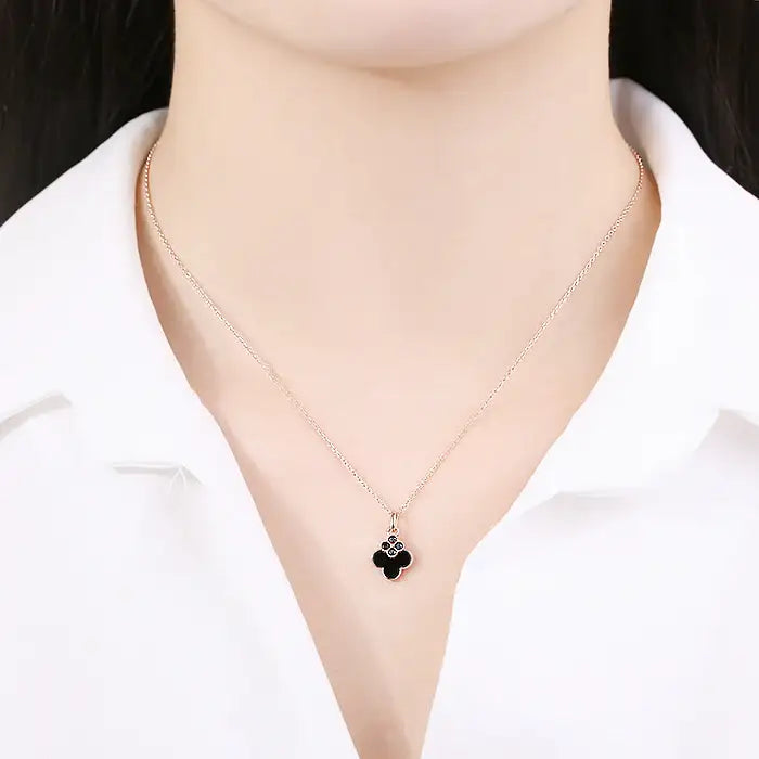 OST - Onyx Double Clover Rose Gold Necklace - OST - Jewelry - Harumio