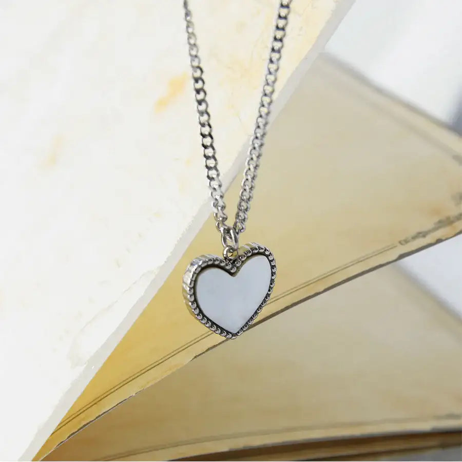 CLUE - Heart White Mother-of-Pearl Surgical Steel Necklace - CLUE - Jewelry - Harumio