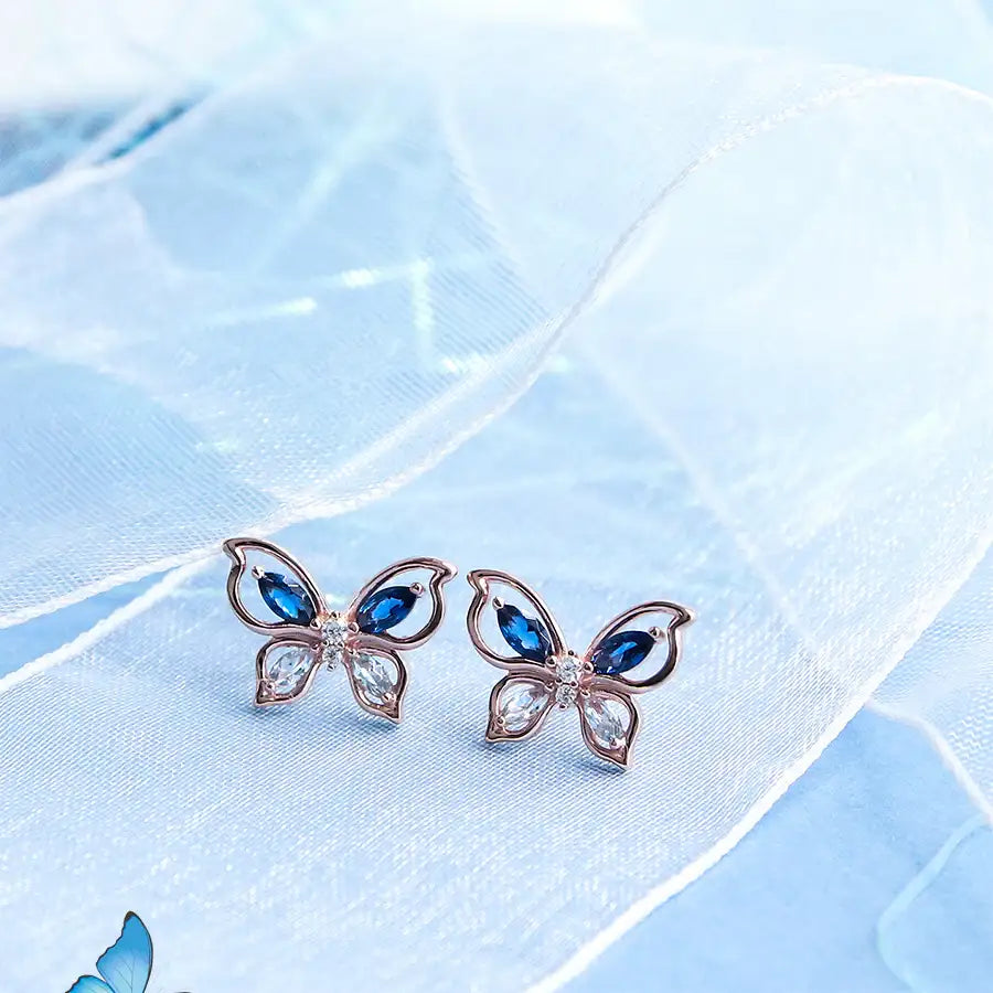 CLUE - Butterfly's Blue Wings Rose Gold earrings - CLUE - Jewelry - Harumio