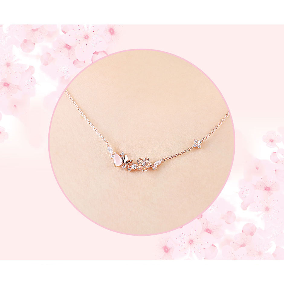 CLUE - Blooming Sakura Silver Necklace