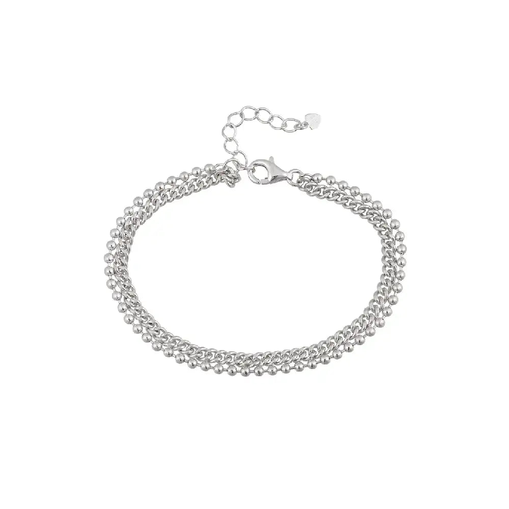 CLUE - Layered Curb Chain Integrated Silver Bracelet - CLUE - Jewelry - Harumio