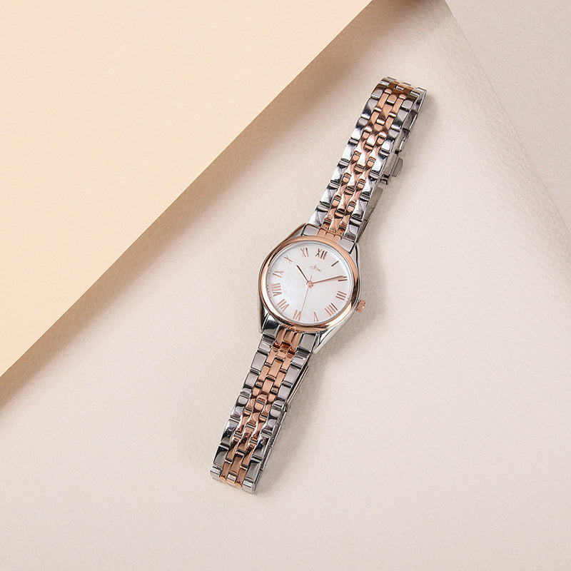 CLUE - Roman Mother-of-Pearl Two-Tone Silver Metal Watch