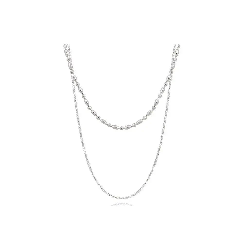 CLUE - Layered Bead Chain Integrated Silver Necklace - CLUE - Jewelry - Harumio