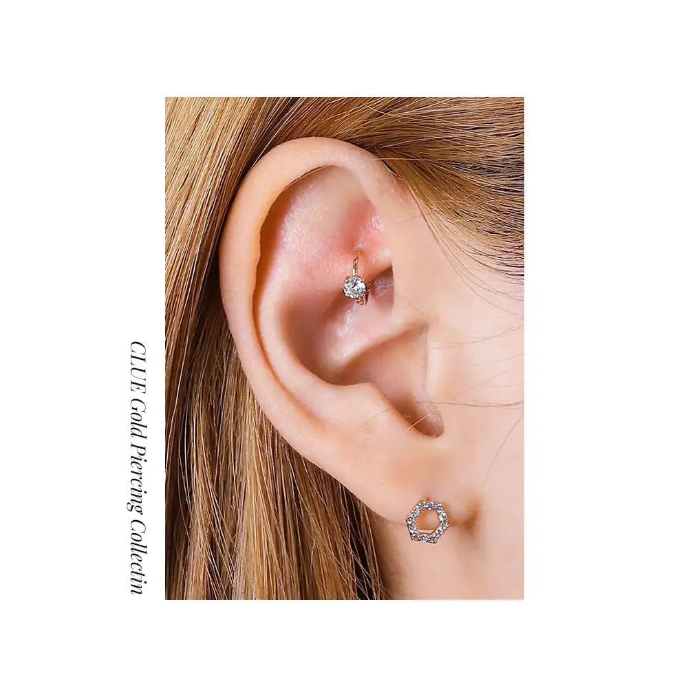 CLUE - Cubic Layered 10K/14K Gold Ear Pierce - CLUE - Jewelry - Harumio