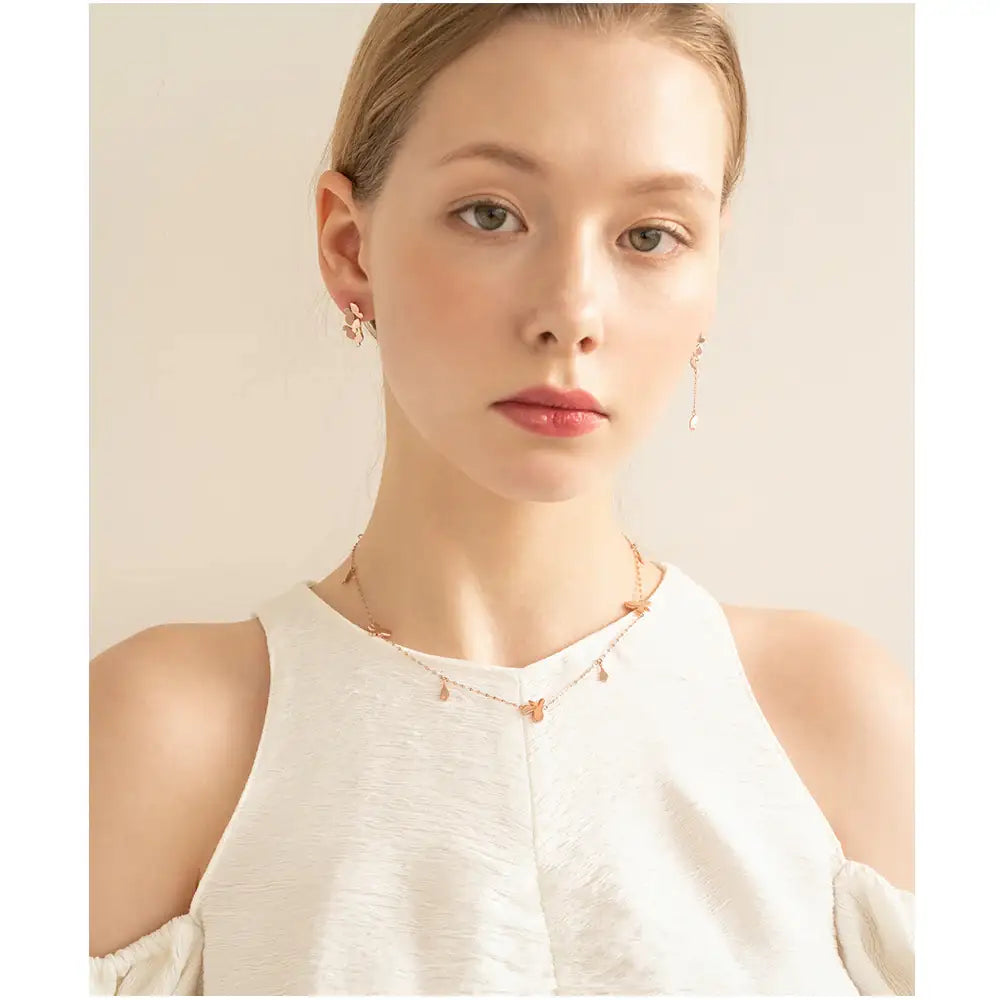 Bloom x AHNI - Butterfly Silhouette Chain Drop Silver Earrings - Bloom x AHNI - Jewelry - Harumio