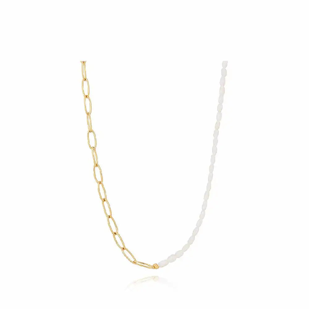 CLUE - C Collection Mix Chain Freshwater Pearl Silver Necklace - CLUE - Jewelry - Harumio