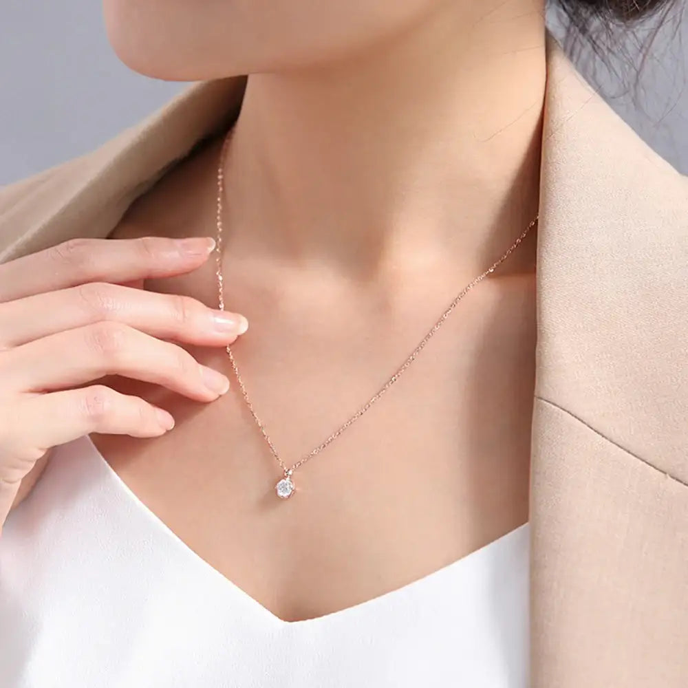 OST - Bezel Setting Simulated Diamond Rose Gold Necklace - OST - Jewelry - Harumio