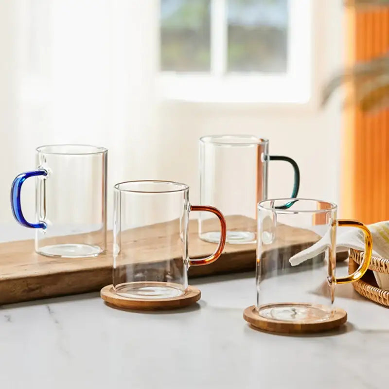 Korean ON - Daily Color Handle Heat Resistant Glass Mug 4P Set - Modern House - Kitchenware - Harumio
