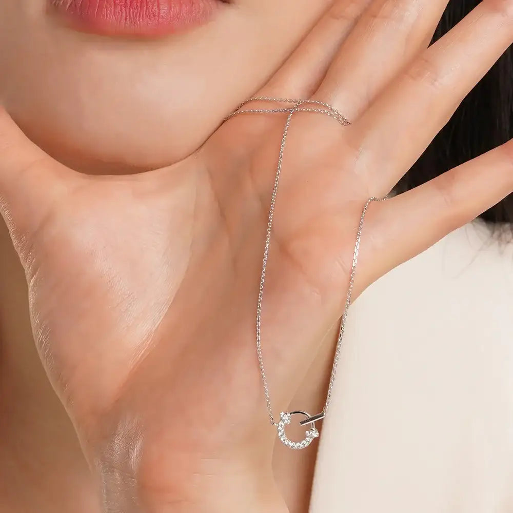 OST - Lucky Lock Horseshoe Link Full Stone Silver Necklace - OST - Jewelry - Harumio