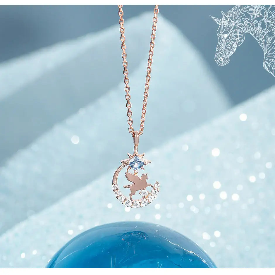 CLUE - Good Fortune November Flying Horse Silver Necklace