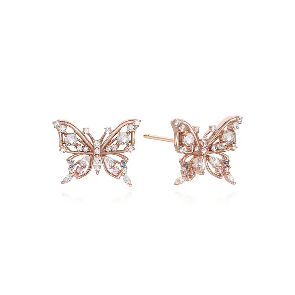 CLUE - Butterfly Crystal Block Rose Gold Earrings - CLUE - Jewelry - Harumio