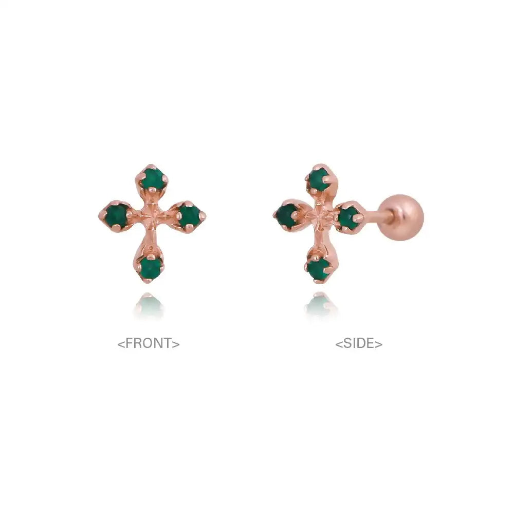 CLUE - Wish Spell Green Onyx Natural Stone Cross Silver Piercing - CLUE - Jewelry - Harumio