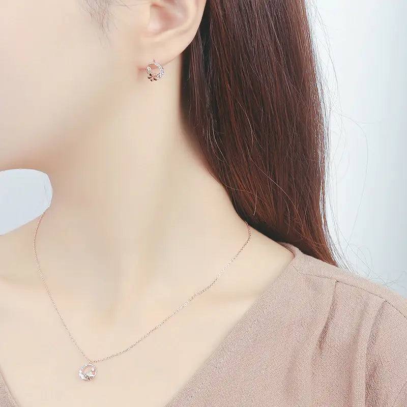 CLUE - Petite Flowery Rose Gold Silver Earrings - CLUE - Jewelry - Harumio