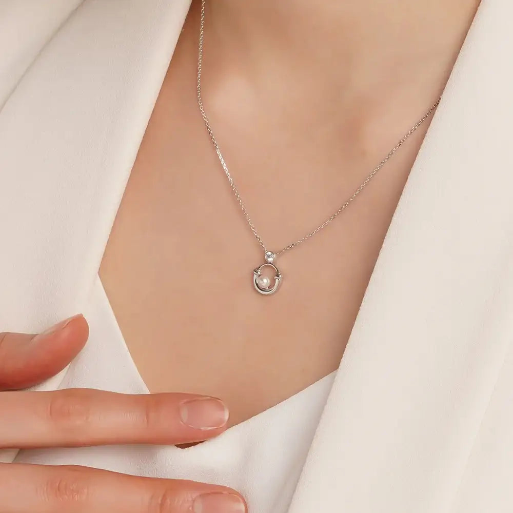 OST - Lucky Rock Horseshoe Stone Pearl Necklace - OST - Jewelry - Harumio