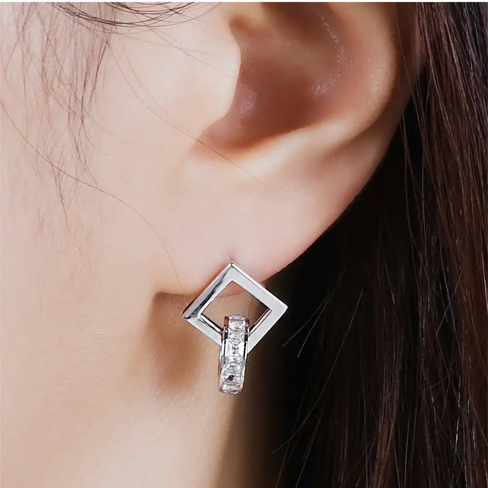 CLUE - Square Cubic Layer Silver Earrings - CLUE - Jewelry - Harumio