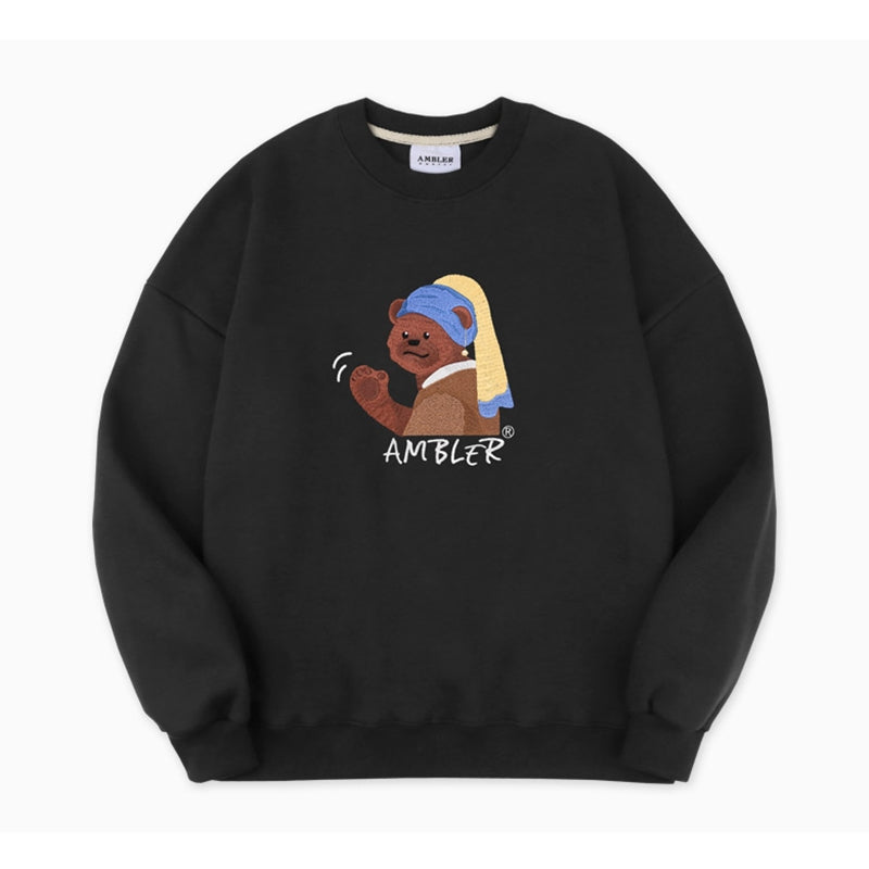 Ambler - Bear With Pearl Earring Overfit Hoodie Sweatshirt