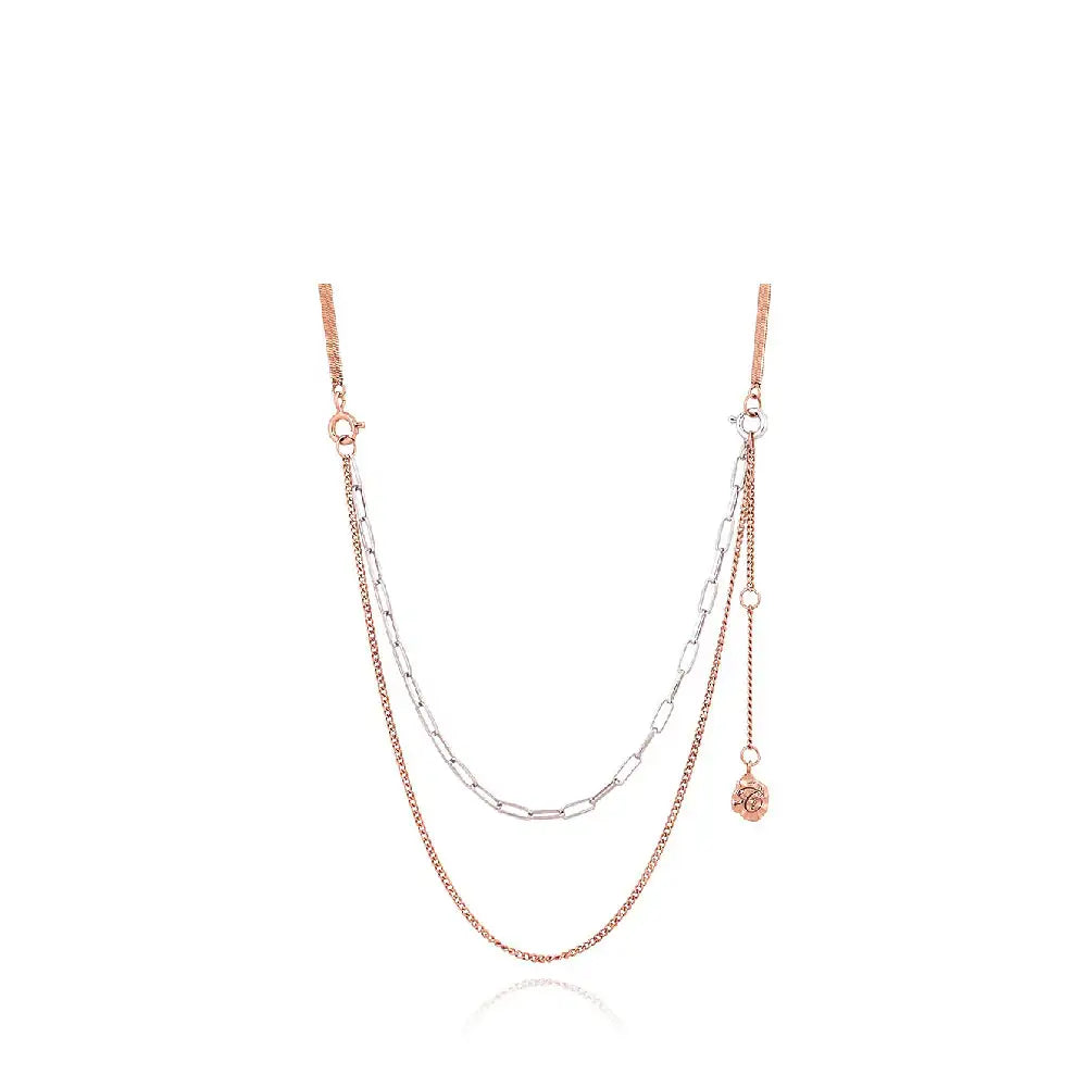 CLUE - C Collection Vintage Pink Mix Chain Silver Necklace - CLUE - Jewelry - Harumio