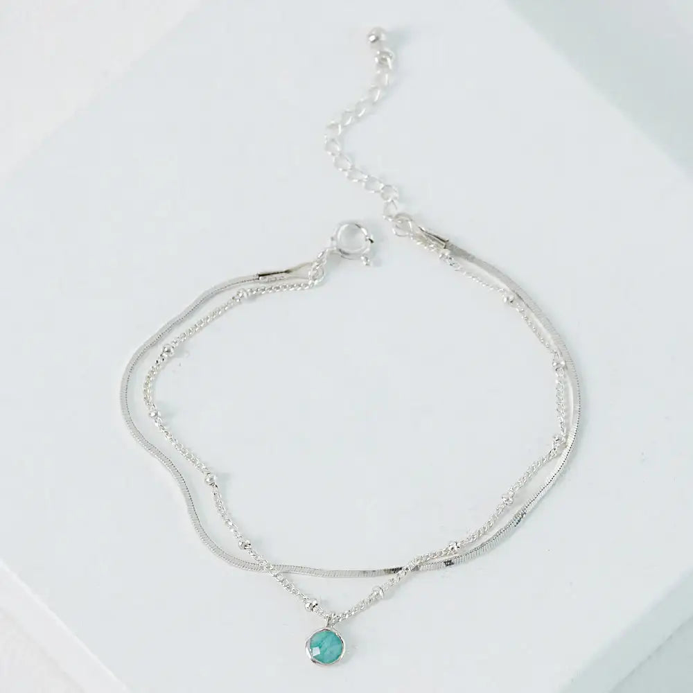 CLUE - Wish Spell Natural Stone Integrated Layered Silver Bracelet