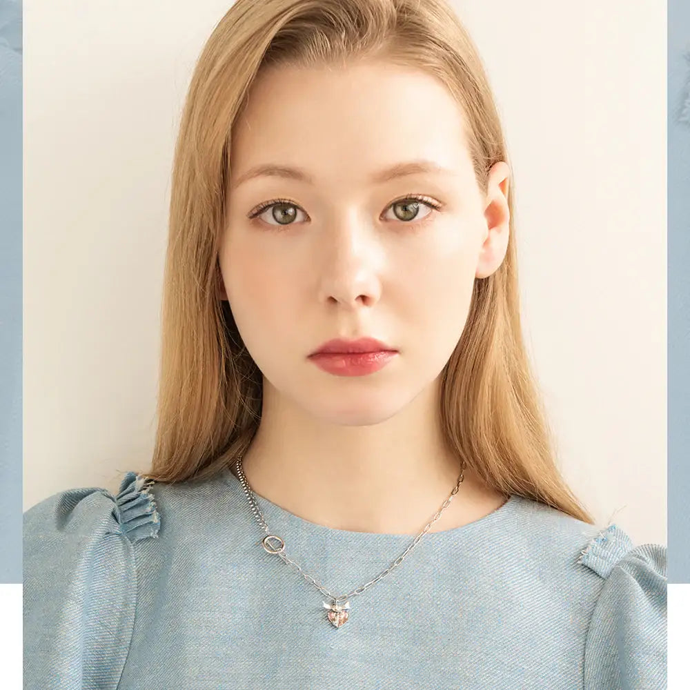 Bloom x Linky Laboratory - Embo Heart Tie Silver Necklace - Bloom x Linky Laboratory - Jewelry - Harumio