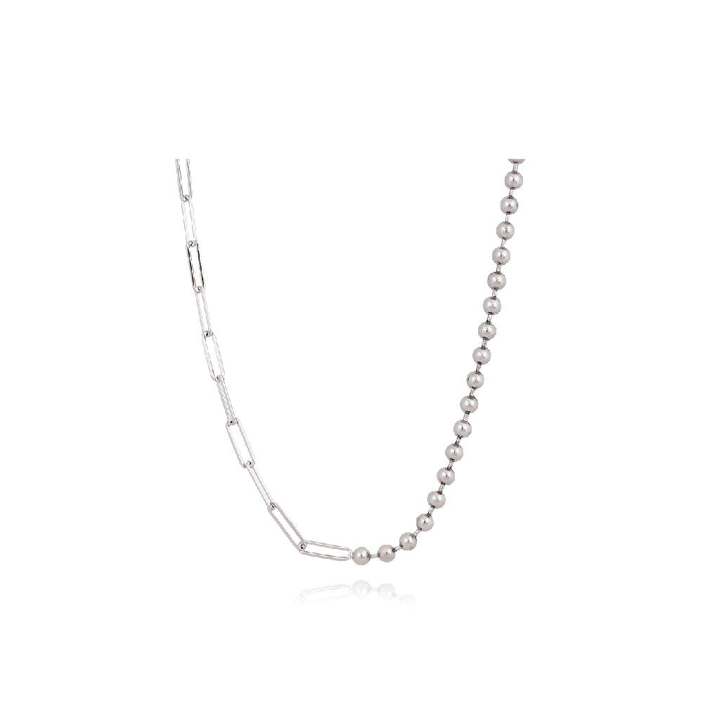 CLUE - Unbalance Ball Chain Silver Necklace