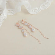 CLUE - White Crystal Long Drop Silver Earrings - CLUE - Jewelry - Harumio
